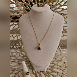 Smoky Quartz With Citrine Accent Gold Over 925 Silver Set